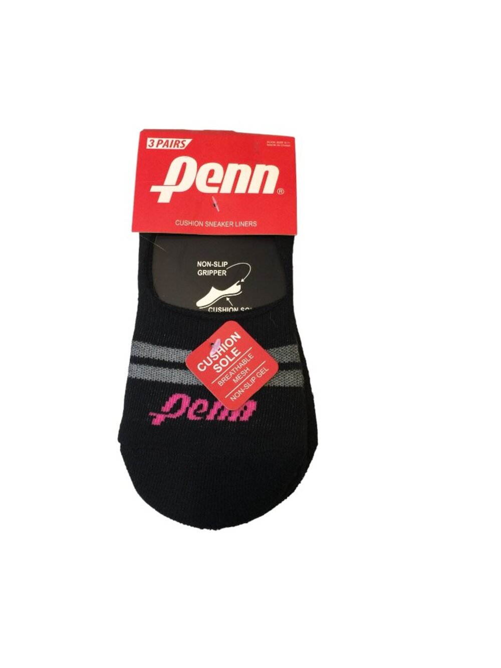 PENN Women's Cushion Sneaker Liners Non-Slip Heel Pink Purple Lime 9-11